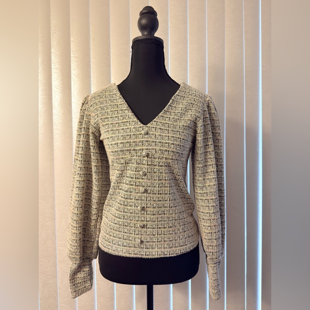 Women's Moss Green Tweed Top